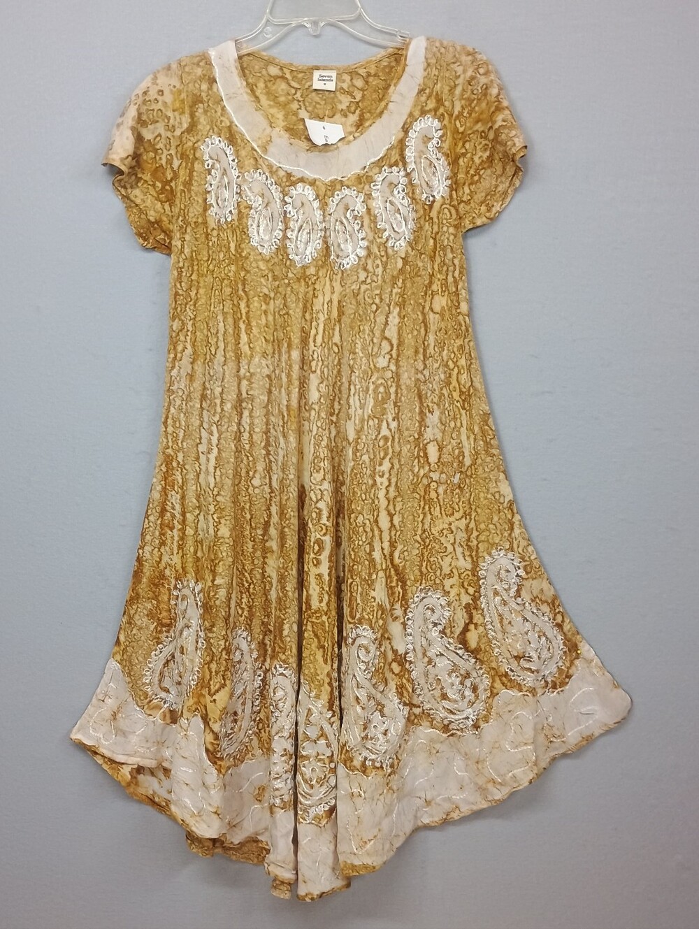 Seven Islands Golden Paisley Embroidered Swing Dress Sz M